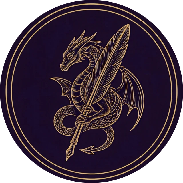 The Author's Bestiary seal: a winged dragon holding a quill